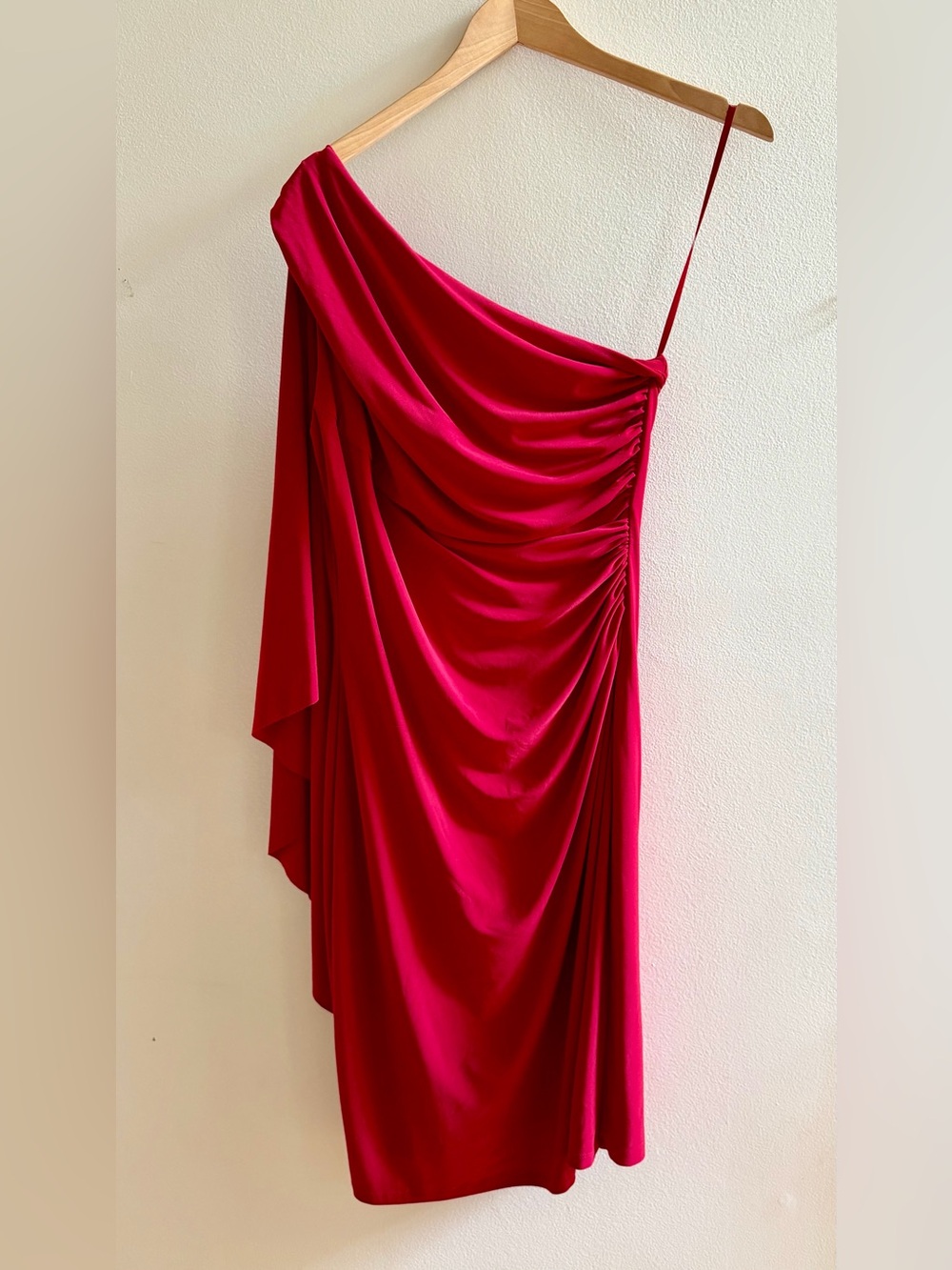 Ralph Lauren One-Shoulder Draped Dress in Fuchsia